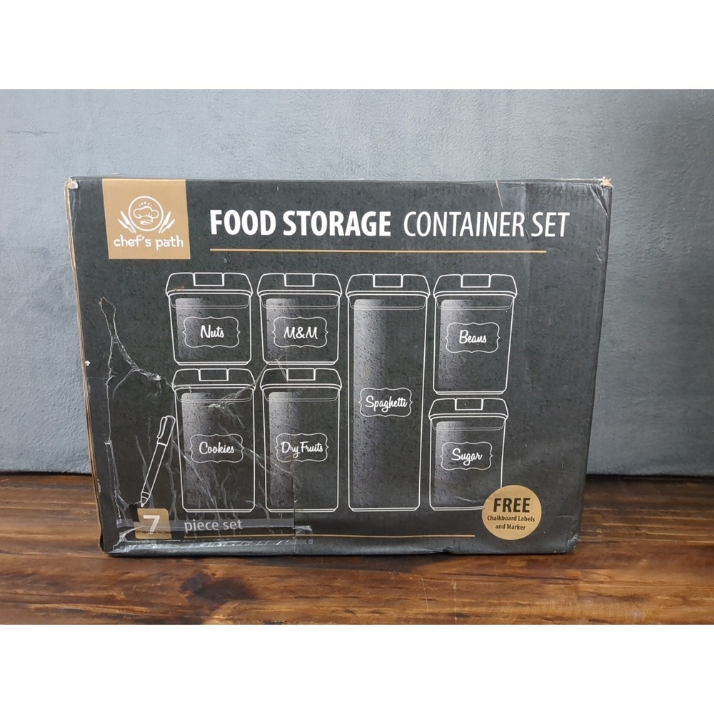 chefs path 7 piece set plastic storage container with lids new/open box.